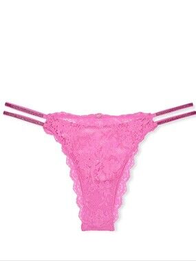 Victoria's Secret Dream Angel's Twinkle Shine Strap Lace Brazilian Panty PINK XL